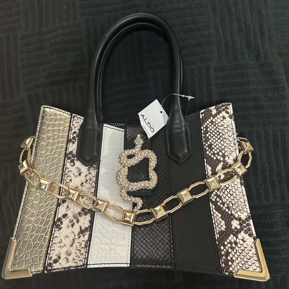 Aldo Black, Gold, and Snake Print Satchel